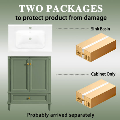 27.8" Modern Bathroom Vanity Set with Reinforced Legs & Painted Surface, Mid-Century Freestanding Bathroom Vanity Sink with Storage, High-end Restroom Vanity Cabinet with Drawer& Hidden Storage Shelvs