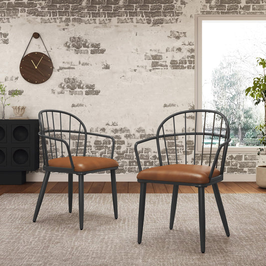 Indoor Upholstered Dining Chair With Metal Legs (Set of 2),Brown