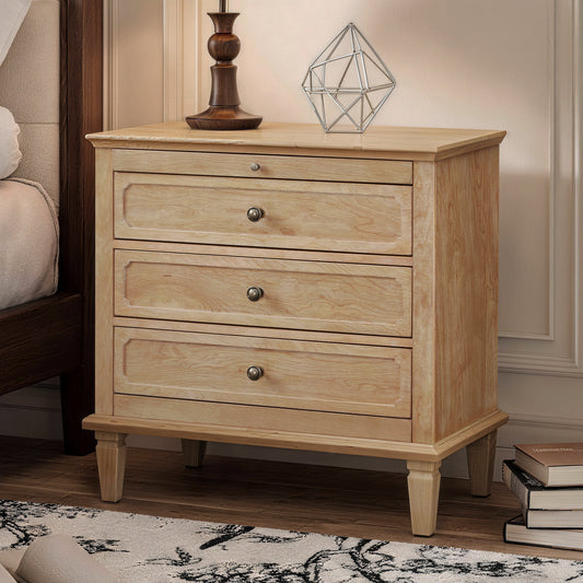 3 Drawer Nightstand with Charging Station, Vintage Brown Wooden Bedside Chest with USB Type-C Ports & AC Power Outlets, Farmhouse Storage Cabinet for Bedroom3