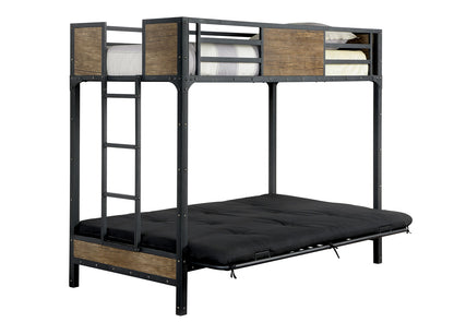 Black Finish Industrial 1pc Twin Bed Attached Ladder Wooden Panels Bedroom Furniture