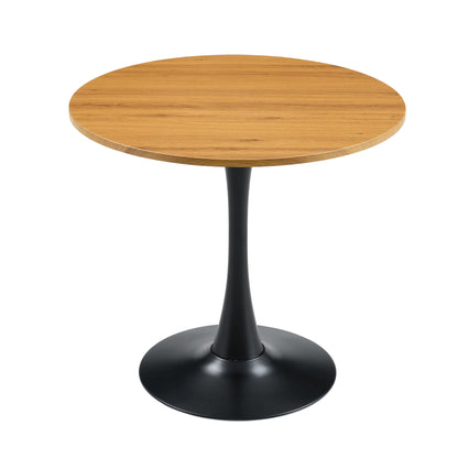 Round Dining Table, 31.5" Circle Tulip Table with Thickened Tabletop & Metal Pedestal, Mid Century Modern Bistro Table for Kitchen, Small Places, Living Room, Cafe (Faux Wood)W2920P405350