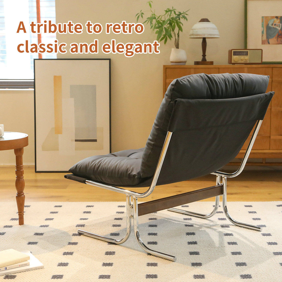 Leather Armchair, Modern Accent Chair High Back, Living Room Chairs with Metal Legs and Soft Padded, Sofa Chairs, Dining Room (Black-1pc)