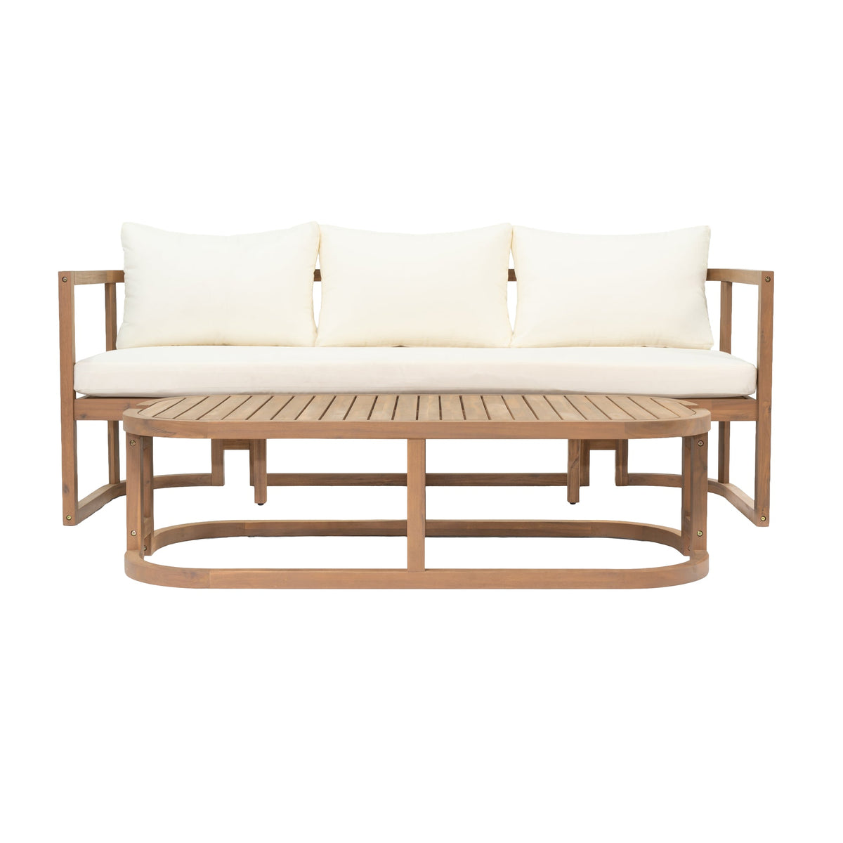 TOPMAX 4-Piece Modern Acacia Wood Sofa Set, Free Combination with a 3-Seater Sofa, 2 Armchairs and a Coffee Table, 4.7" Thick Seat Cushions,  Indoor&Outdoor Use, Light Teak+Beige Cushion