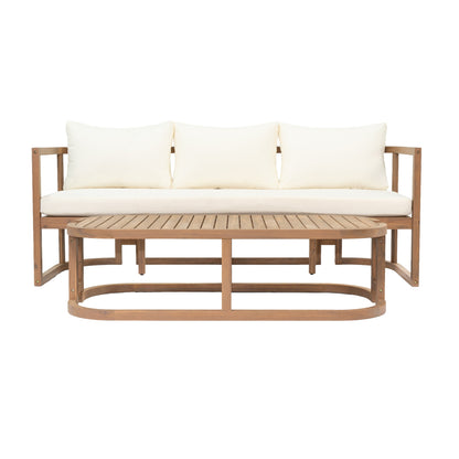 TOPMAX 4-Piece Modern Acacia Wood Sofa Set, Free Combination with a 3-Seater Sofa, 2 Armchairs and a Coffee Table, 4.7" Thick Seat Cushions,  Indoor&Outdoor Use, Light Teak+Beige Cushion