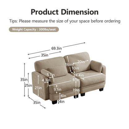 Channel Tufted Design Modern Minimalist Modular Sectional Loveseat Sofa, 2-Seater Couch with Thick Comfortable Seat Cushions, Suitable for Living Room, Bedroom and Apartment, Camel Chenille