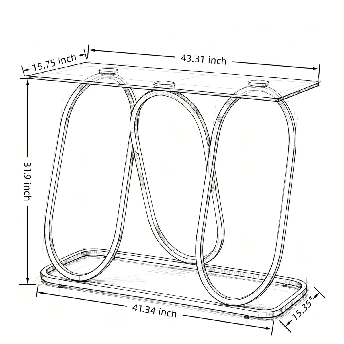 43.3' Modern Tempered Glass Console Table with Ring-Shaped Frames, Metal Frame and Clear Tempered Glass,Suitable for Living Room,Hallway,Corridor and Bedroom - Gold