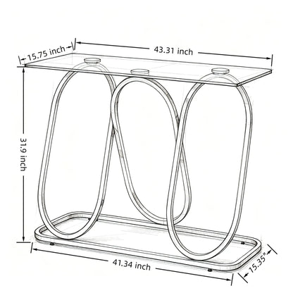 43.3' Modern Tempered Glass Console Table with Ring-Shaped Frames, Metal Frame and Clear Tempered Glass,Suitable for Living Room,Hallway,Corridor and Bedroom - Gold