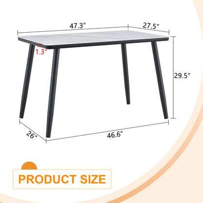 Modern minimalist rectangular dining table, suitable for 4-6 people. Tempered glass countertop+lower MDF board, imitation marble texture – Model W1151S04618
