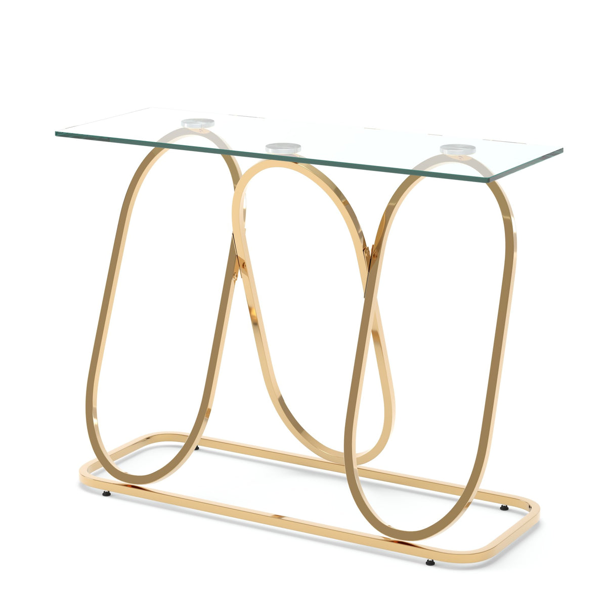 43.3' Modern Tempered Glass Console Table with Ring-Shaped Frames, Metal Frame and Clear Tempered Glass,Suitable for Living Room,Hallway,Corridor and Bedroom - Gold