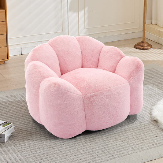 Lotus Style Compression Sofa Adult Bean Bag with Pull Ring in Pink Plush, 43.7 x 39.76 x 26.77 inches, No Installation Required