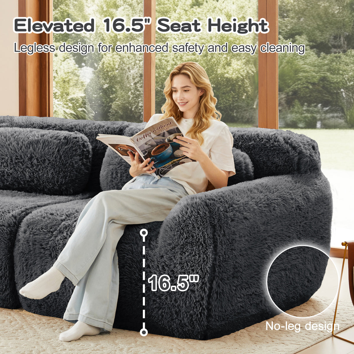 U-shaped Boneless Sofa 32D High Density Sponge Bottom Anti-Slip Design No Assembly Required Ergonomic Design Free Combination Full-compression Vacuum Packaging For Living Rooms,Studies,Dark Grey