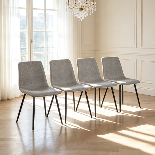 Modern Upholstered Dining Chairs Set of 4 with Linen Cushion Seat and Sturdy Black Metal Legs