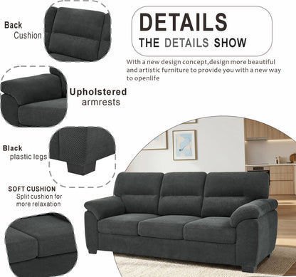 3-Seater Sofa, Dark Gray Upholstered Couch, Modern Living Room Furniture, Textured Fabric Sofa, Minimalist Settee, Comfortable Armchair, Sturdy Frame Sofa