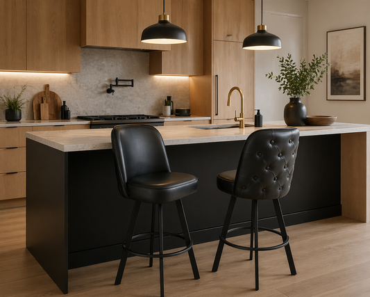 Set of 2 Commercial Grade Swivel Button-Tufted Back Bar Stools with Metal Frame Counter Height Kitchen Island Chairs, Comfortable Seating for Home Bar, Restaurant &Café Assembly Required