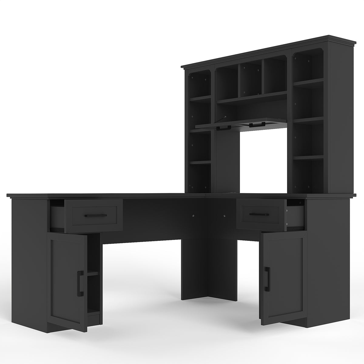 L-shaped computer desk with 2 cabinets and 2 drawers underneath the table