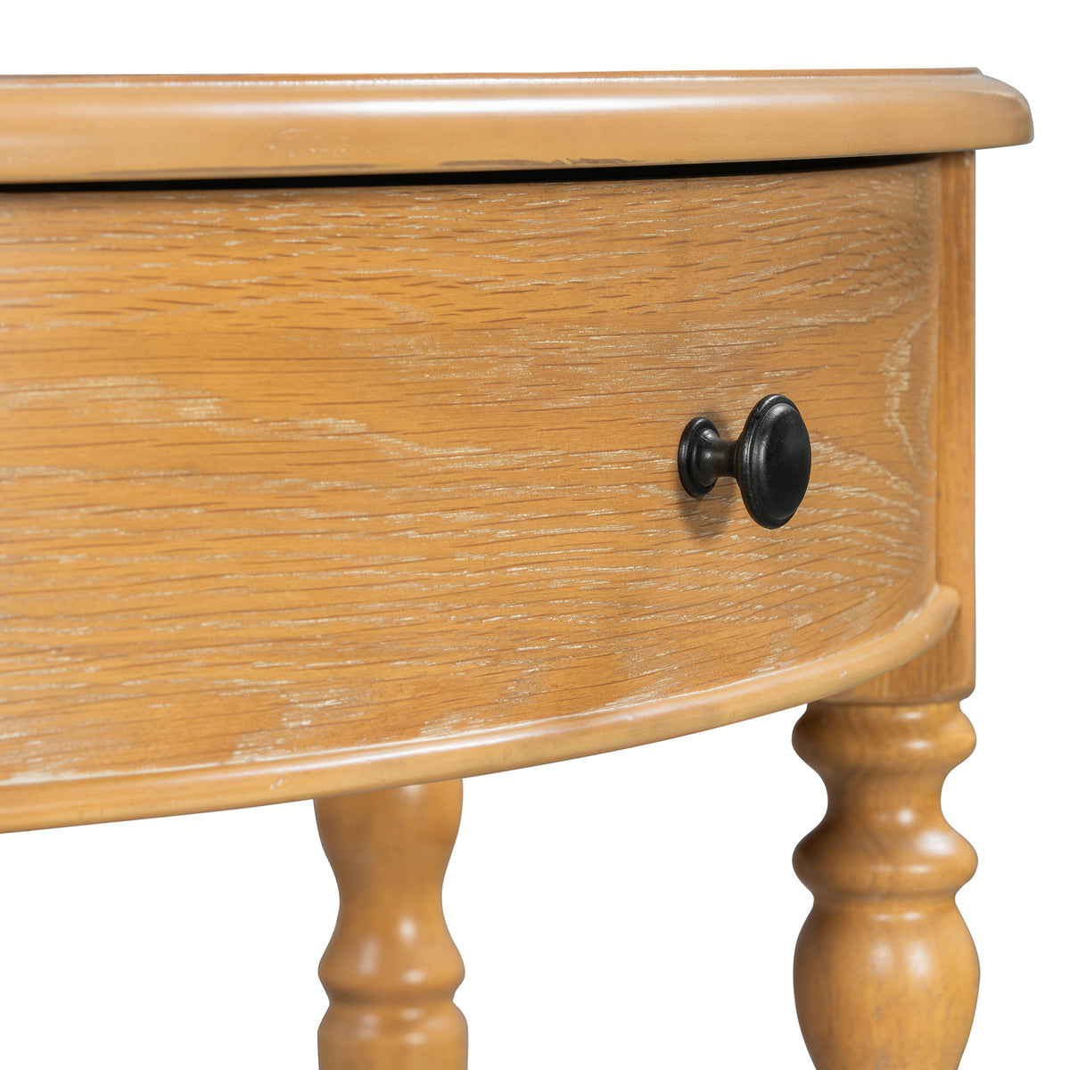 TREXM Farmhouse Half Moon Console Table with Drawer & Shelf - Rustic Accent Table, Sofa Table, Hallway and Foyer (Natural)