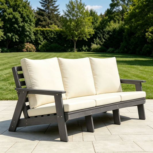 HIPS 3 Seater Sofa with Cushion,  Outdoor Garden Sofa, Sofa Set for Porch, Poolside, Terrace, and Yard Grey/Beige