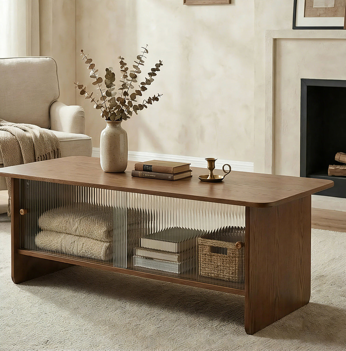 47-inch rectangular modern minimalist coffee table with a storage cabinet featuring glass sliding doors, suitable for living rooms, bedrooms and offices, easy to assemble, brown
W3935P408518/D25001Z