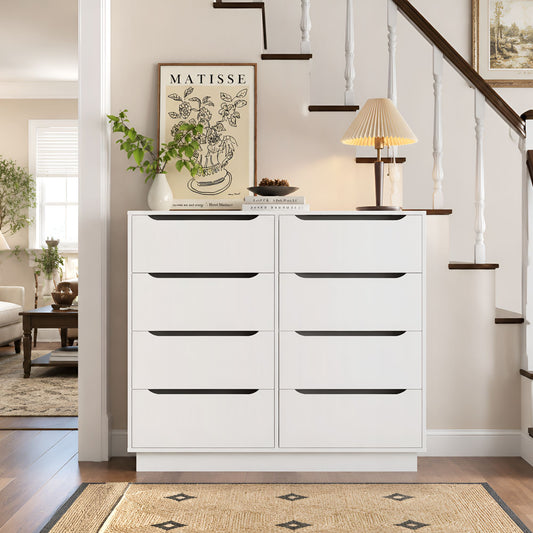 White Dresser, Long Dresser with 8 Drawers, 47.2''W Wooden Dressers Chest of 8 Drawers, Large Capacity Clothing Storage Cabinet