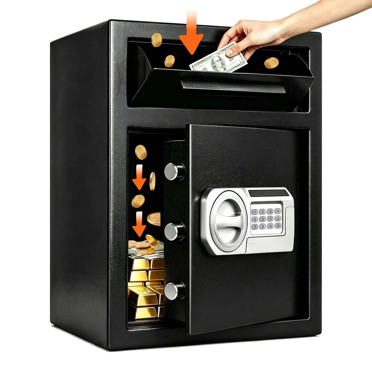 Commercial Safe with Drop Slot for Cash Deposits, Multi-Scene Safe for Office, Household & Commercial Use, Equipped with Password Lock, Emergency Override Keys and Intelligent Anti-Theft Alarm System,