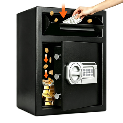 Commercial Safe with Drop Slot for Cash Deposits, Multi-Scene Safe for Office, Household & Commercial Use, Equipped with Password Lock, Emergency Override Keys and Intelligent Anti-Theft Alarm System,