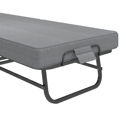 75" Folding Bed with Memory Foam Mattress, 4 Lockable Wheels Portable & Space Saving, Reinforced Steel Frame Quietly Supports 450 lbs, Folds Upright – Essential for Small Apartments & Guest Rooms