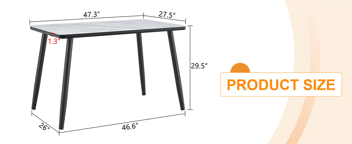 Modern minimalist rectangular dining table, suitable for 4-6 people. Tempered glass countertop+lower MDF board, imitation marble texture – Model W1151S04618