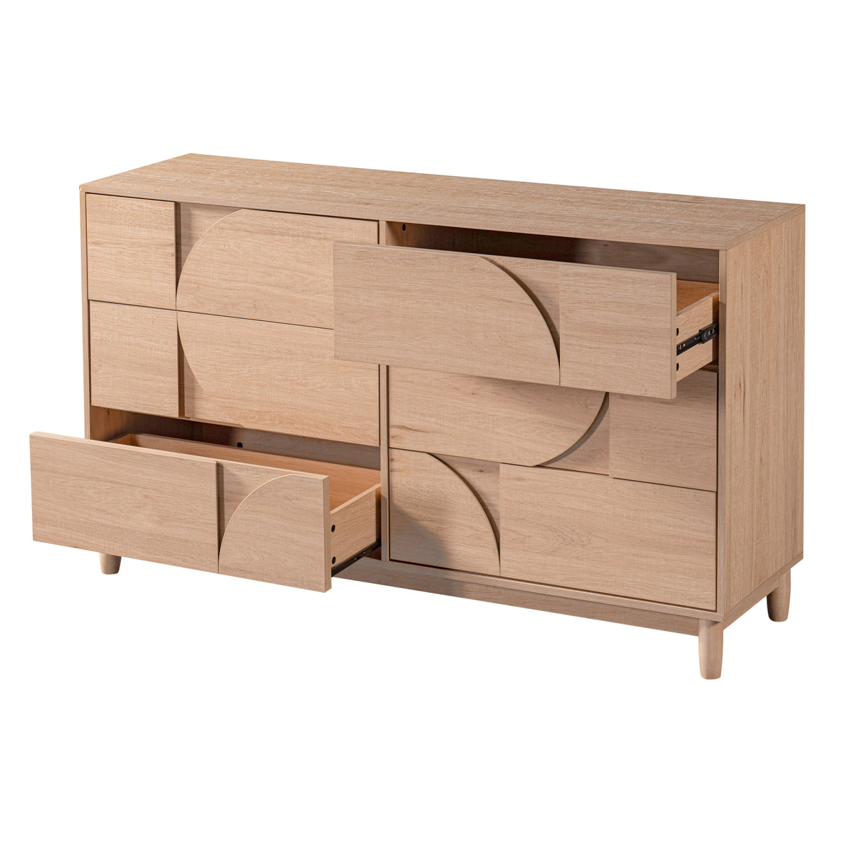Mid Century 6-Drawer Dresser for Bedroom, 55" Wide Modern Chest of Drawers, TV Stand for Living Room, Solid Wood legs,Vanity Desk, Closet Storage, Drawers Organizer Furniture, Hallway,Light Oak