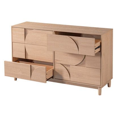 Mid Century 6-Drawer Dresser for Bedroom, 55" Wide Modern Chest of Drawers, TV Stand for Living Room, Solid Wood legs,Vanity Desk, Closet Storage, Drawers Organizer Furniture, Hallway,Light Oak