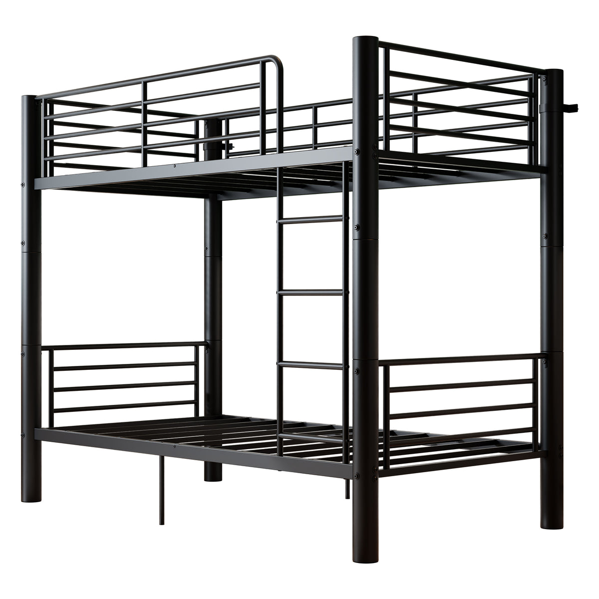 Twin Over Twin Metal Bunk Bed, 2-Inch Heavy-Gauge Tubing, Detachable 2-in-1 Platform Beds with Safety Rails & Wide Ladder, Quiet & Stable Frame Perfect for Small Rooms, Kids and Adults, Black