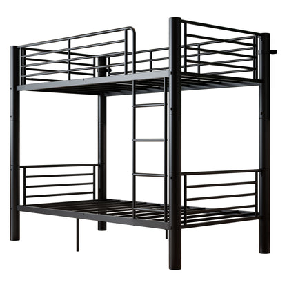 Twin Over Twin Metal Bunk Bed, 2-Inch Heavy-Gauge Tubing, Detachable 2-in-1 Platform Beds with Safety Rails & Wide Ladder, Quiet & Stable Frame Perfect for Small Rooms, Kids and Adults, Black