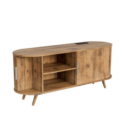 DFW 50 inch TV Stand with Power Outlet, Fluted Entertainment Center for TVs Up to 55 inch, Modern TV Console with Large Storage & Sliding Doors, Media Console for Living Room/Bedroom, Nature Oak