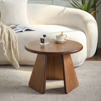23.23' Round Side Table, Small Wood Coffee Table with Three Slanted Legs, Modern Minimalist Accent Table for Living Room, Bedroom and Balcony