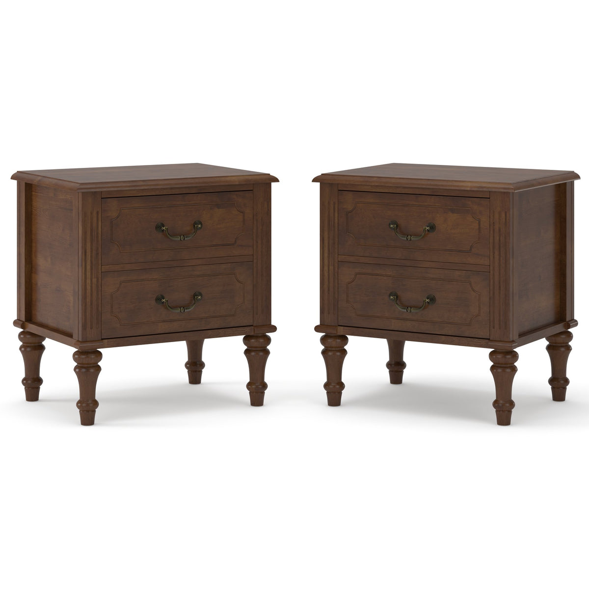 Farmhouse Nightstand with 2 Drawer, Traditional Wood Bedside Table, Wood Storage End Table with 4 Solid Wood Feet, Metal Handle, Traditional wood-on-wood drawer glides, Easy Assembly, Walnut,2-Piece