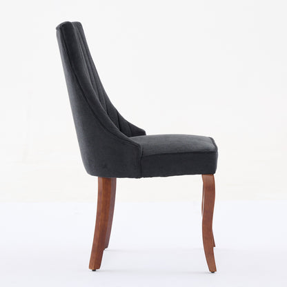 Rayon Cloth Flocking Linen Dining Chairs Channel Kitchen Dinner Chair Comfy Fabric Upholstered Accent Chair for Dining Room with Curved - Black