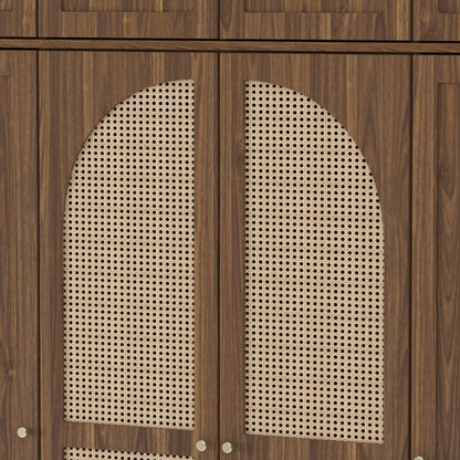 70.87"Tall 8-Door Large Capacity Armoire Wardrobe Closet with Hanging Rod, Adjustable Shelves and Rattan Decorative Doors, Clothing Storage Cabinet for Bedroom, walk-in closet, Living Room, Walnut