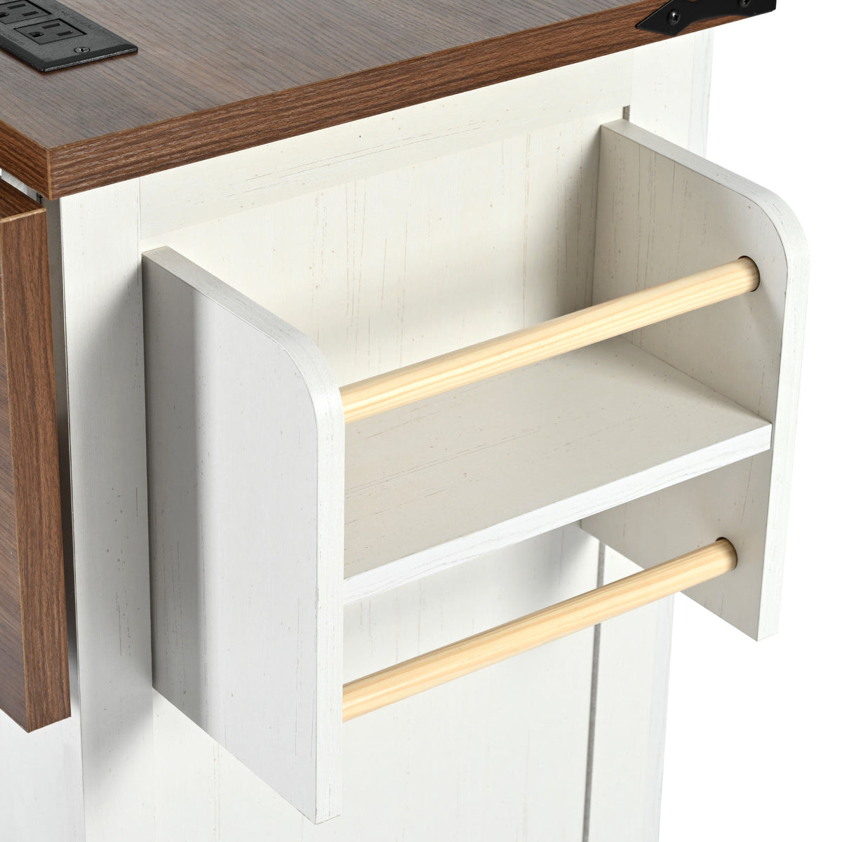 K&K 54.5" Farmhouse Kitchen Island with Power Outlet, Kitchen Storage Island with Internal Storage Rack, Drop Leaf, Spice Rack