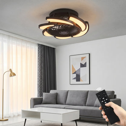 Black Bladeless Ceiling Fan with Remote Control, 6 Speeds Dimmable Light, Enclosed Low Profile for Bedroom Living Room, 17-Inch
