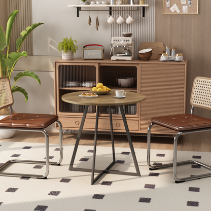 31.5 Inch Round Dining Table, Small Circle Kitchen Table with Metal Black Legs for 2-4 people, Modern Dining Room Table, Brown (only table) – Natural