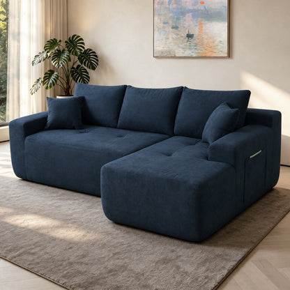 85' Cloud Sectional Couch with L-Shape Chaise,Modern Modular Sofa with Deep Seat, Upholstered Couches for Living Room Bedroom,No Assembly Required, (Cotton linen Fabric),Blue