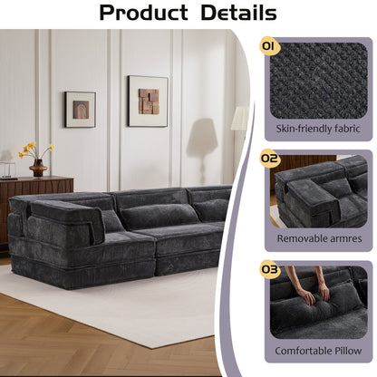 Compression Mahjong Sofa, Convertible Floor Sofa Bed, DIY Boneless Modular Sectional Sofa, No Assembly Required, Circle fleece fabric – Gray