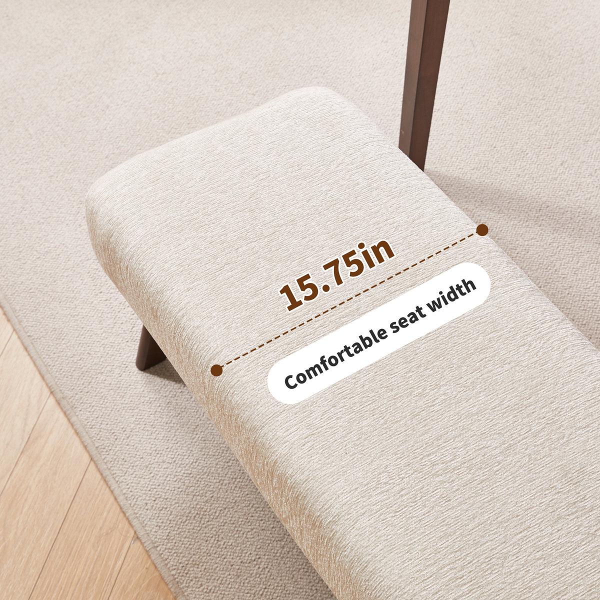 Modern Decorative Chenille Fabric Bench, Ergonomic Padded Entry Bench with Solid Wood Legs, Upholstered Ottoman Bench for Foyer Bedroom Living Space