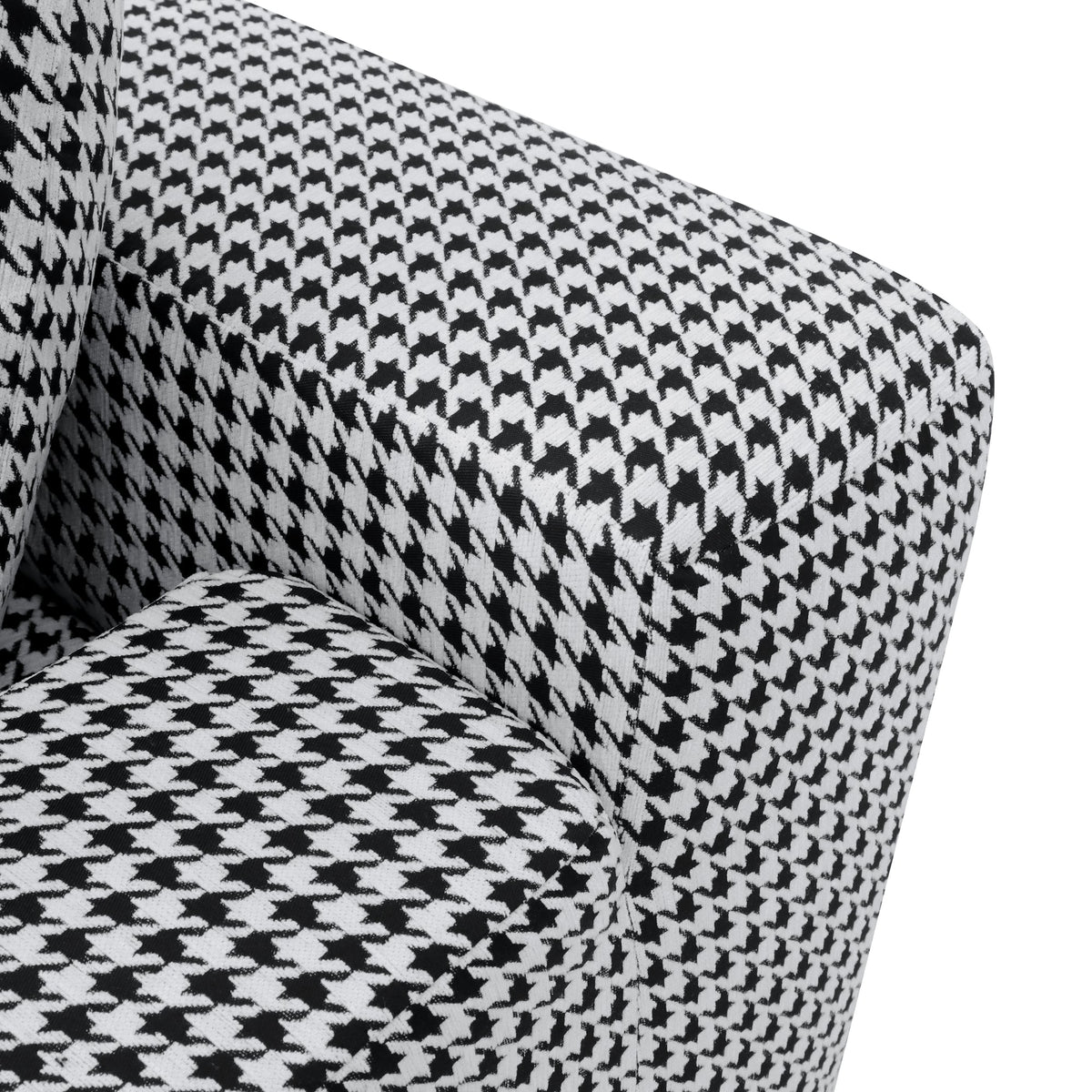 Convertible Chaise Lounge Chair Plush with Wide Armrest & Throw Pillows, Cozy Boneless Sleeper Sofa Bed Armchair, with cup holder,for Living Room, Bedroom, No Assembly Required,Black-White-Houndstooth