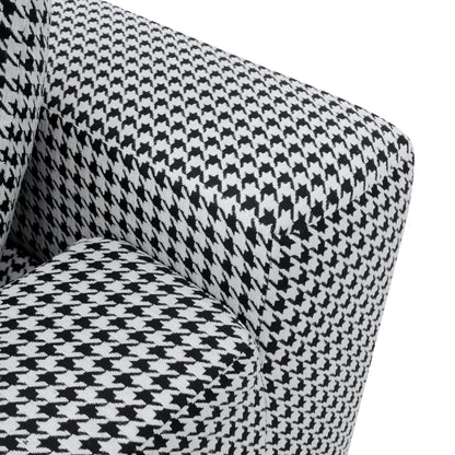 Convertible Chaise Lounge Chair Plush with Wide Armrest & Throw Pillows, Cozy Boneless Sleeper Sofa Bed Armchair, with cup holder,for Living Room, Bedroom, No Assembly Required,Black-White-Houndstooth