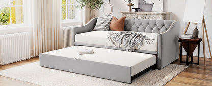 Twin Size Upholstered daybed with Pop Up Trundle, Gray