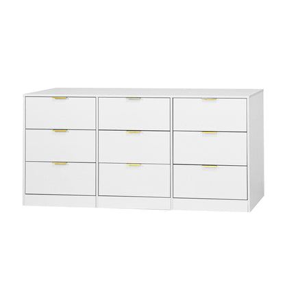White 9 Drawer Dresser, 63" Large Deep Chest of Drawers, Wooden Dresser Storage Cabinet with 9 Drawers, Long Dressers – Model W409S00015