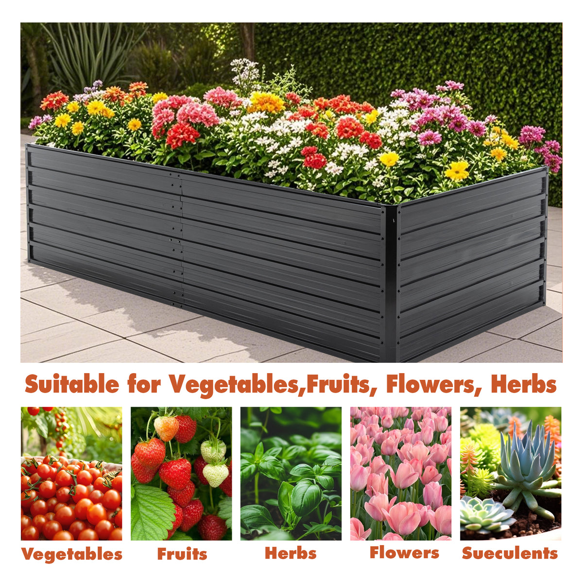 Metal Raised Garden Bed Outdoor 7.2x3.6x2 FT Galvanized Raised Garden Bed Kit, Vegetable Boxes-Rectangle Metal Flower Box