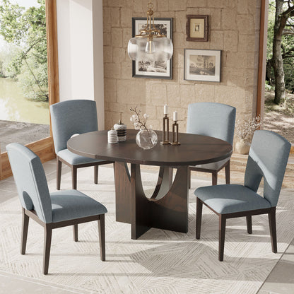 TOPMAX Modern 5-Piece Extendable Round Dining Table Set with 16.2inch Removable Leaf for Small Places, Espresso