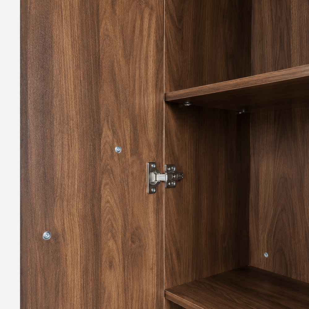 Freestanding Storage Cabinet, Tall cabinet with fluted Door, 2 Drawers & Open Shelves, Multi-Purpose Organizer for Bedroom, Living Room, Entryway