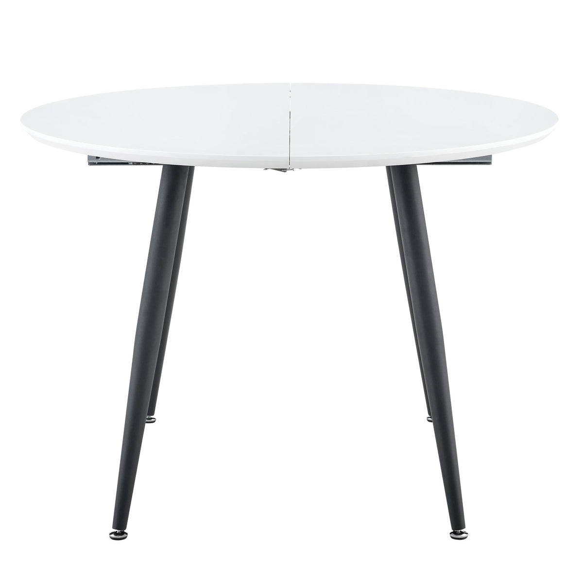 Using a clever telescopic mechanism, this white medium density fiberboard tabletop is paired with black metal legs, resulting in a smooth and delicate surface. Its unique design creates a smooth.